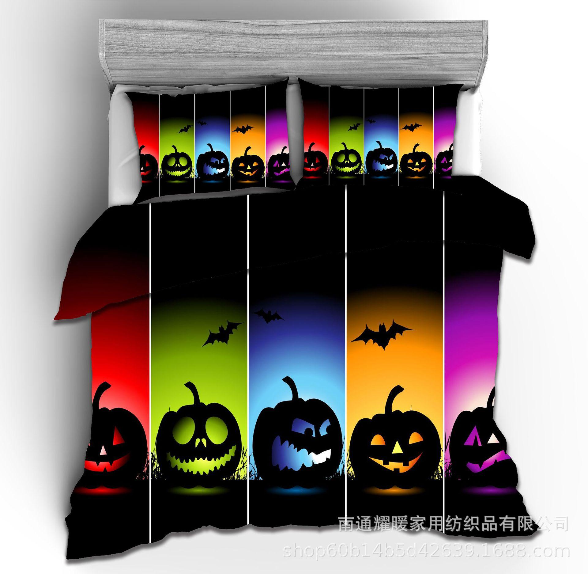 

3D Digital Printing Halloween Bedding Pattern Four-Piece Set Three-Piece Set Sticker 135x200 two-piece set