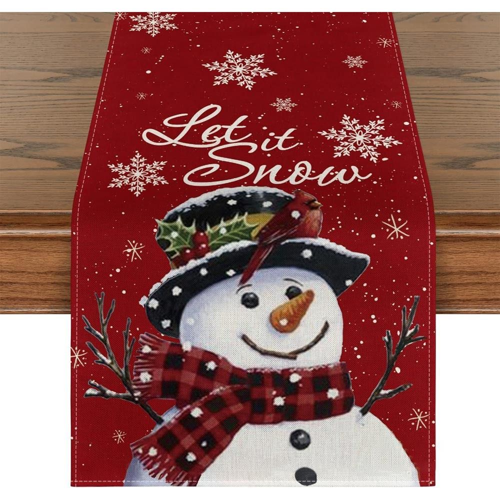Merry Christmas Christmas Table Runner Faceless Gnome Snowman Table Cover  Home Party Decor