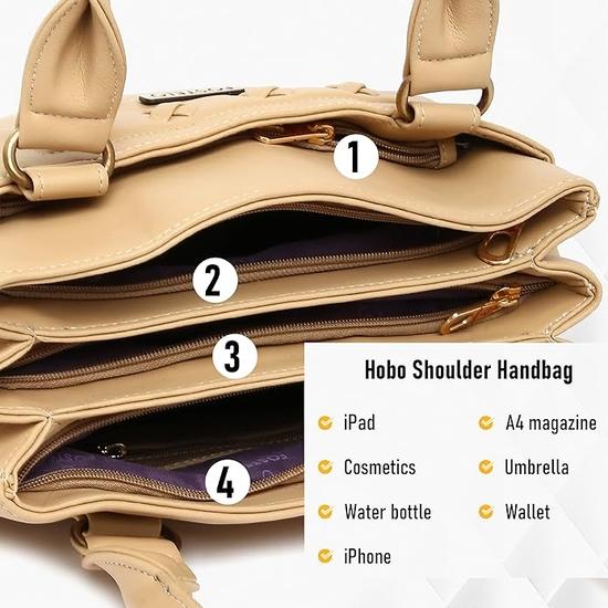 Fostelo Damen Alano Handtasche aus veganem Leder, Schultertasche, Hobo-Tasche, Damen-Geldbörse (Groß)