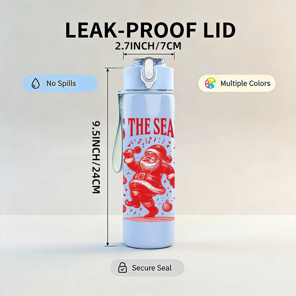 1PC Tis The Season Santa Print 750ml Color Plastic Sports Water Bottle Leakproof Flip Straw Lid Suitable for Sports Office Home Use