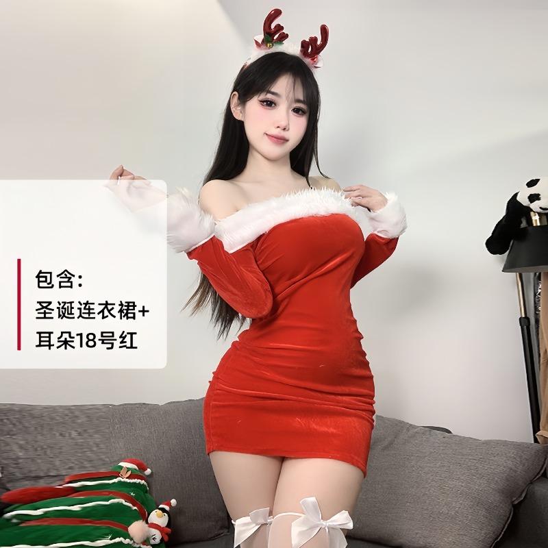 Sexy new year's day christmas uniform sexy lingerie velvet nightdress cosplay new c robe suit