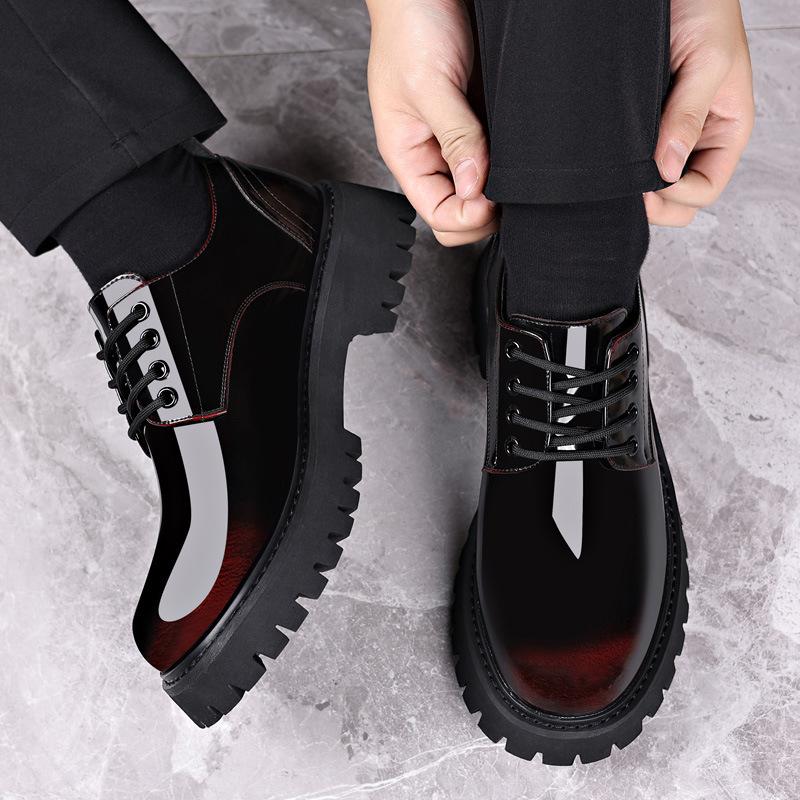 

Patent leather men s shoes 2025 spring new business shoes soft sole casual lace-up round head formal height-increasing leather shoes men s shoes 44 чёрный