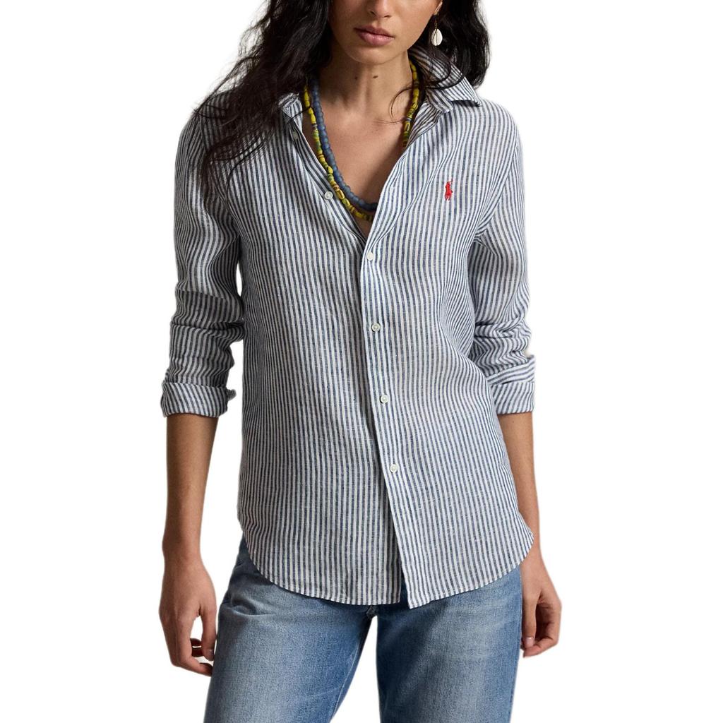 Polo Ralph Lauren Striped Linen Classic Pony Embroidered Shirt Women shirts 211A96158-008