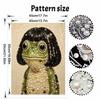 Handmade Framed Pearl Painting Set with Cute Bob Hair Frog Design 5D Shiny Bead Art Canvas Creative Craft for Room Decor Art Wall Decoration