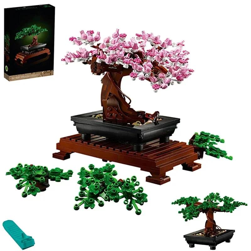 878PCS Bonsai Tree Flower Bouquet Building Block Bricks Model Home Decoration Plant Potted Gift Kids Set Compatible 10281