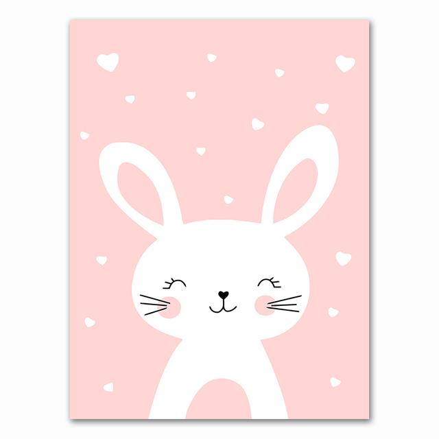 Kawaii Wall Art Canvas Nursery Print Cartoon Cat Rabbit Painting Nordic Kids Decoration Picture Baby Living Room Decor No Frame