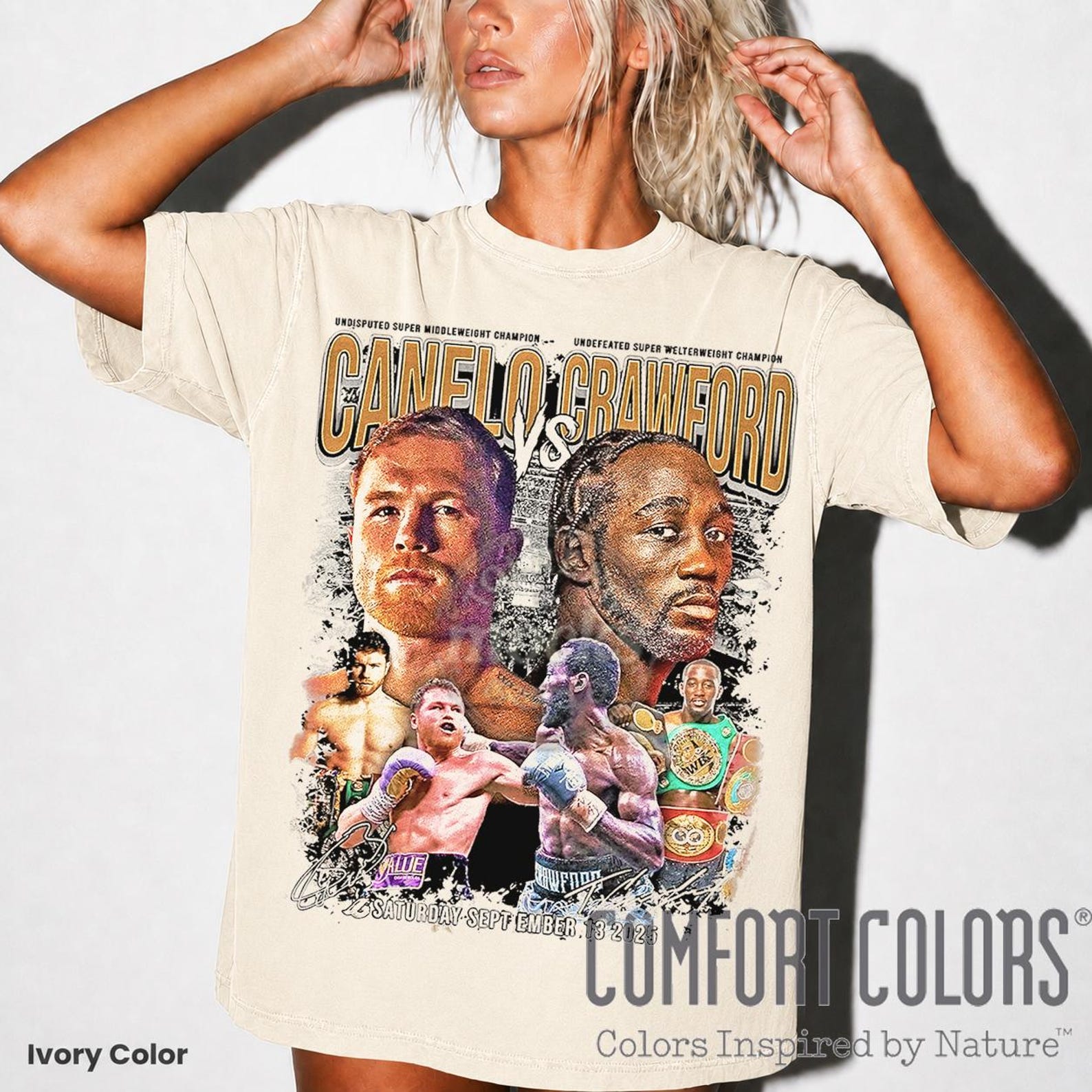 Canelo vs Crawford Boxing Match T-Shirt Comfort Colors Tee, Sports Graphic SweaT-Shirt, Boxing Fan Gift RZ S