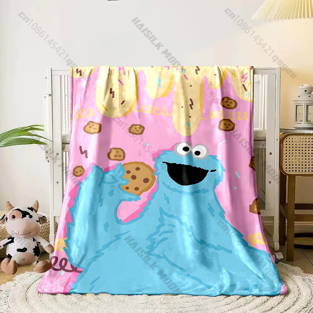 6 Sizes S-Sesame S-Street Pattern Printed Blanket, Cozy Warm Blanket for Sofa, Bed, Camping, Holiday Gift for Family and Friends