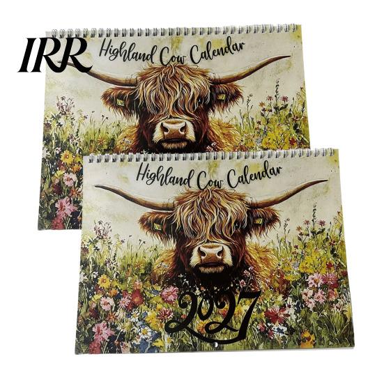 Ink Proof Planner Highland Cow Calendar 2027, 12 Month Wall Hanging with Monthly Planning Large Daily Blocks, Home Office Organizer, Lover Gift