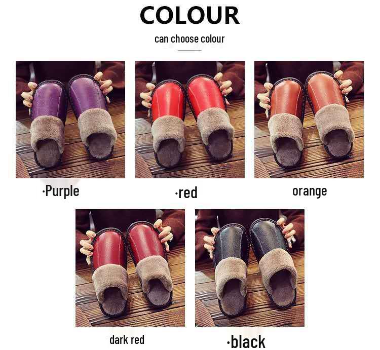 Unisex Genuine Leather Cowhide Slippers: Non-Slip, Warm Indoor Cotton Slippers for Autumn and Winter