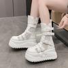 Fashion 8.5CM Women Spring Summer Boots Fashion Breathable Mesh Hollow Sneakers High Platform Ankle Boots For Woman Outdoor Chunky Shoes