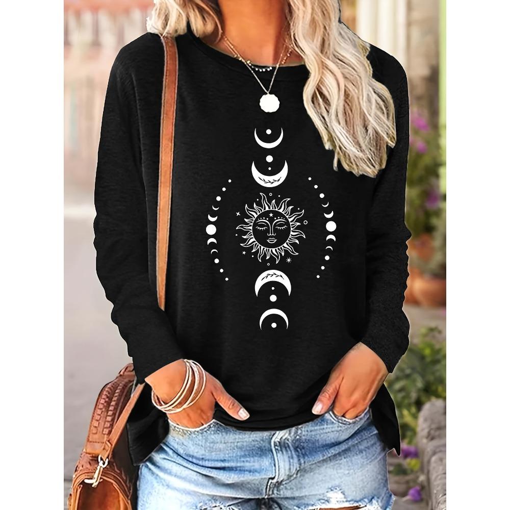 Pink Love Letter Lip Print T Shirt Crew Women's Autumn Winter Long Sleeved Black T-shirt Loose Comfortable