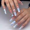 Europäische und Amerikanische Tragbare Nagelprodukte Mittellange Maniküre Wellensternlinien Blaue Tragbare Nägel Falsche Nägel