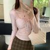 Sweet and Spicy Design Sense Wooden Ear Edge a Line Shoulder Pull Pleated Lace-up with T-shirt Women's New Autumn French Top
