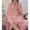 Summer Short-Sleeved Nightdress Large Size Cartoon Cute Ice Silk Cool Cardigan Pajamas Female Cute Loungewear