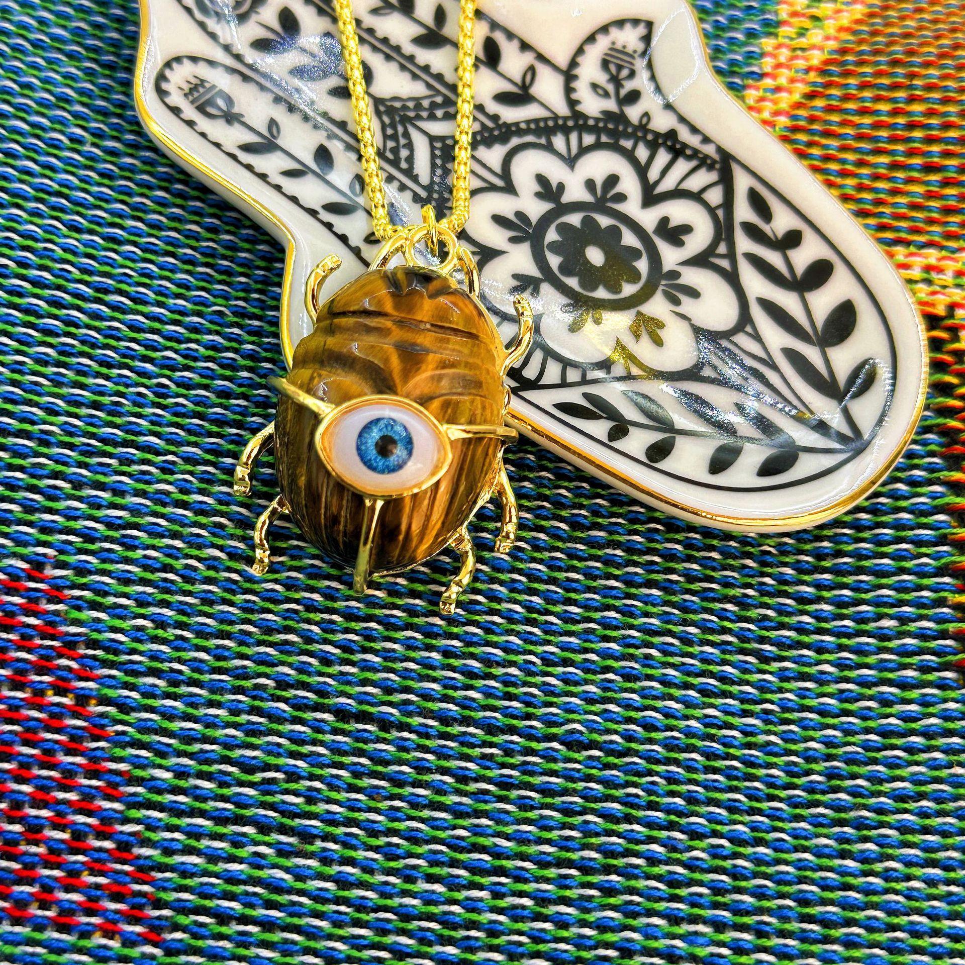 

Персонализированное ожерелье с подвеской в виде насекомого из натурального кристалла «Дьявольский глаз», позолоченное, преувеличенное, в стиле хип-хоп, для женщин