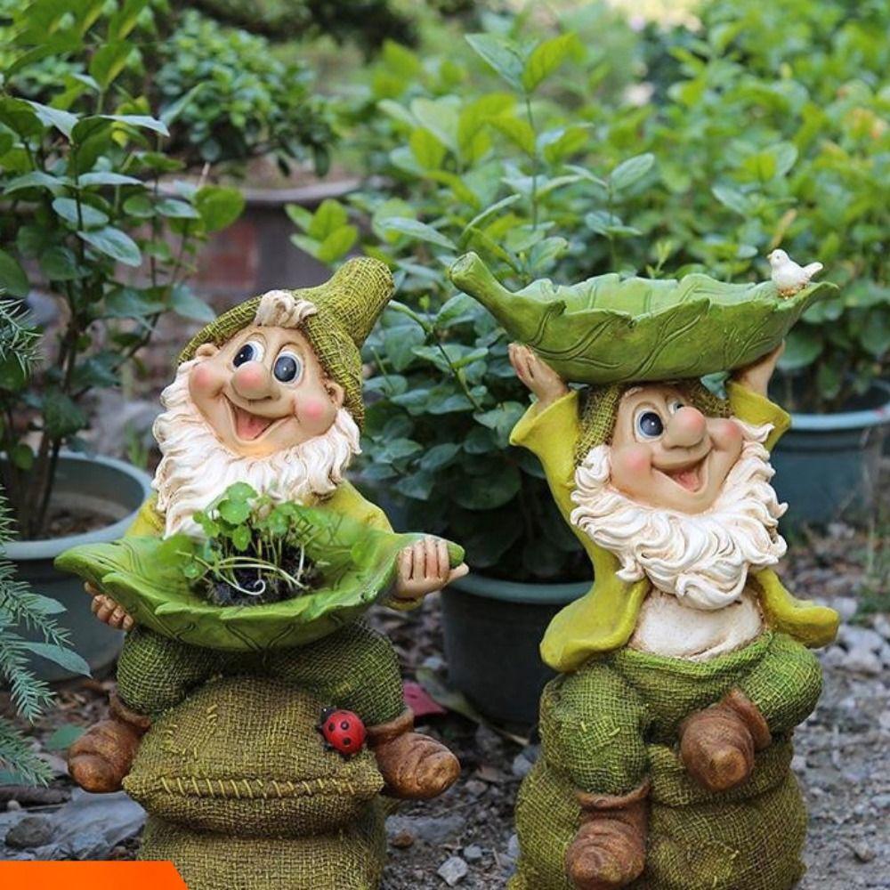 Resin Dwarf Sculpture Ornament Cute Art Statue Bird Water Bowl  for Bird Lovers Parrot