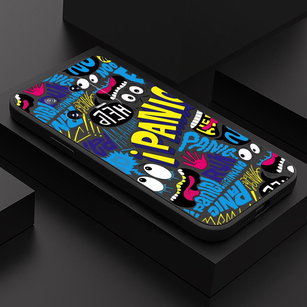 

Чехол для телефона с мультяшным красочным узором, квадратный, жидкий, силикон, TPU, полное покрытие камеры, противоударный защитный чехол для Xiaomi Redmi iPhone iPhone 13 Pro Max чёрный