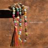 Bohemain Natural Stone Colorful Stone 99 Beads Long Necklace Silk Tassel Pendant Handmade Beaded Hoilday Zircon Gift