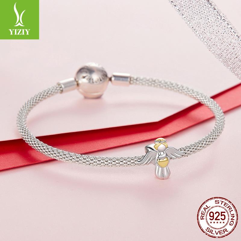 S925 Sterling Silver Plated Real Gold Angel Guardian Beaded Personalized Diy Bracelet Accessories
