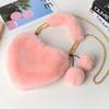 Fashionable Women's Faux Fur Cute Heart-shaped Portable One Shoulder Plush Crossbody Bag Cute Chain Bag Valentine's Day Gift