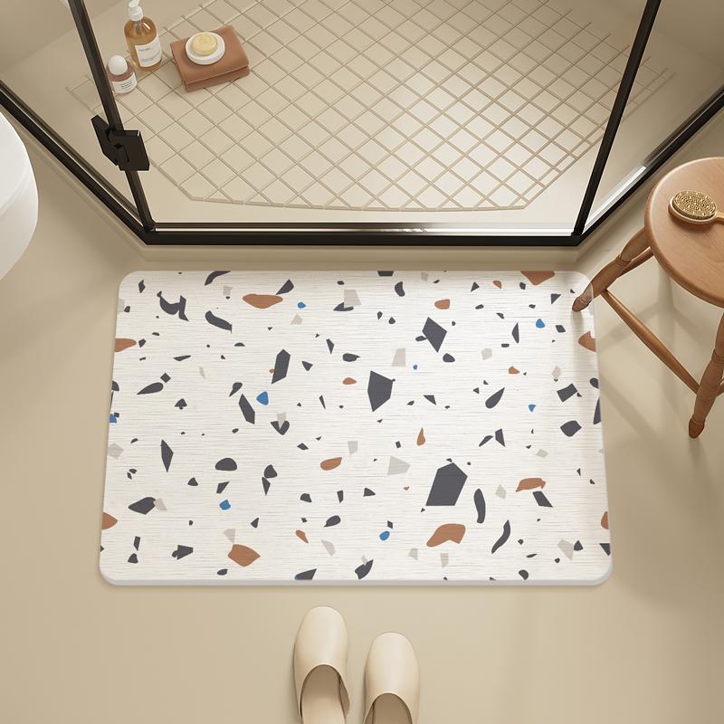 Hard diatom mud terrazzo bathroom absorbent floor mat Nordic bathroom non-slip bath floor mat light luxury