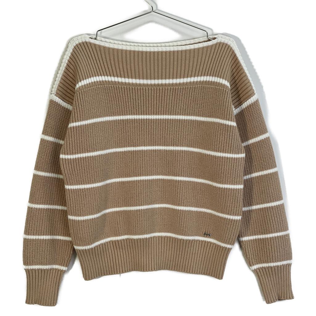 FOXEY 24 Year 44134 Beige X White Cotton Knit Top Olivia Stripe Knit Pullover Tops 40 Beige X whiteUsed