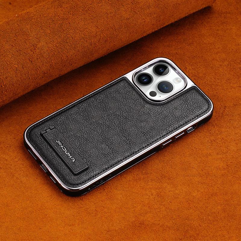 Applicable to Apple hand iPhone11promax case bracket electroplated leather case 11 leather anti-drop all-inclusive 11 hard case
