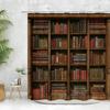 Vintage Library Shower Curtain Old Book Bookshelf Candle Magic Wooden Antique Polyester Fabric Bathroom Decora Curtain Washable