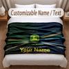John Deere Printed Flannel Blanket Custom Name Text Soft Warm Throw For Bedroom Holiday Gift