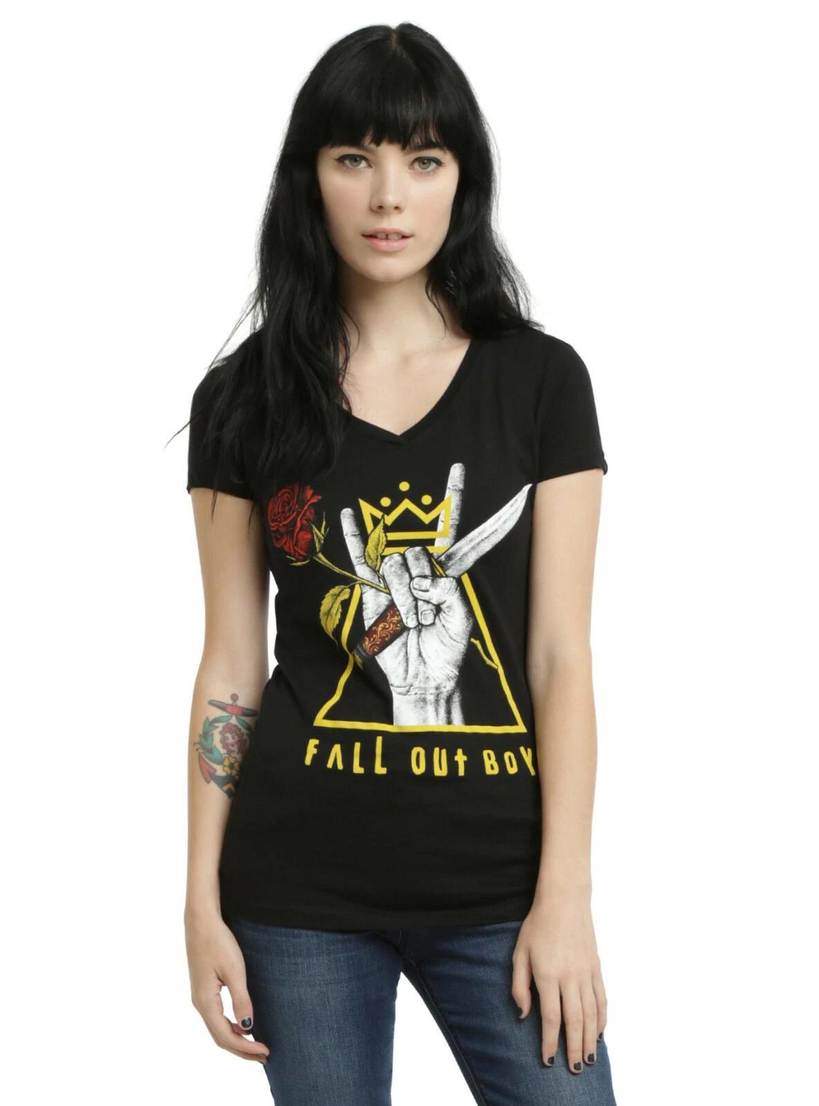 Fall Out Boy Juniors FOB Skeleton Hand Roses Crown Black Shirt NWT S-XL M
