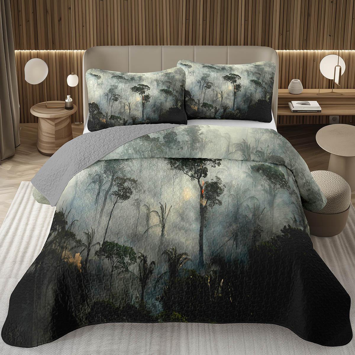 

Forest Bedspread Queen/Twin, Nature Scenery Quilt Set, Soft Lightweight Botanical Tree Coverlet, Rustic Farmhouse Bedding Set US Twin 173x228cm