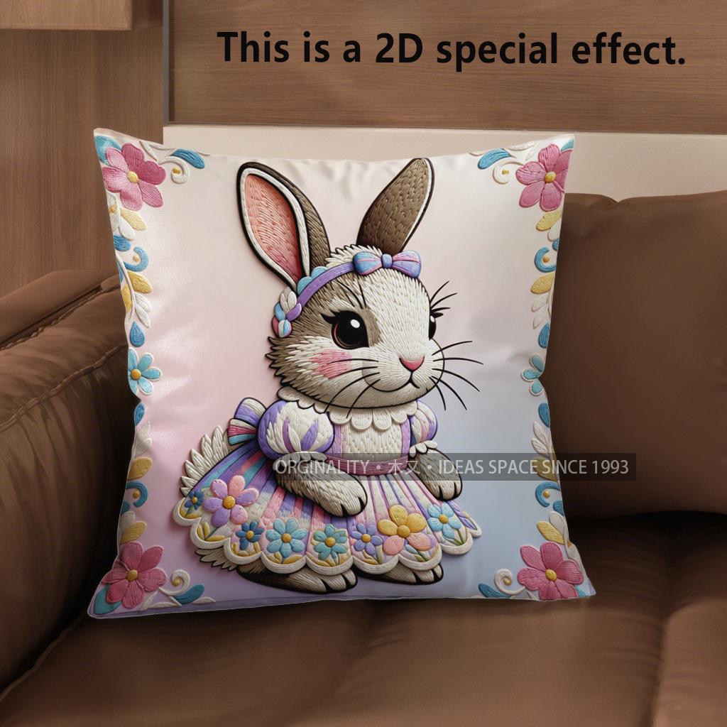2D Cute Bunny Girls Dress-Printed Pillow Covers Pattern Cushion Cover Suitable For Sofa Bedroom Car Pillow Cover