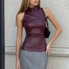 European-American Women's Fashion PU Leather Sleeveless Slim Fit Vest