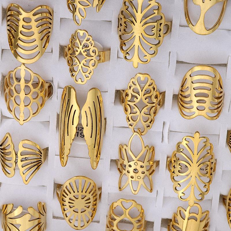 

5 шт., кольцо из нержавеющей стали с большим цветком, смешанное кольцо из титановой стали, кольцо с цветком, ажурное кольцо