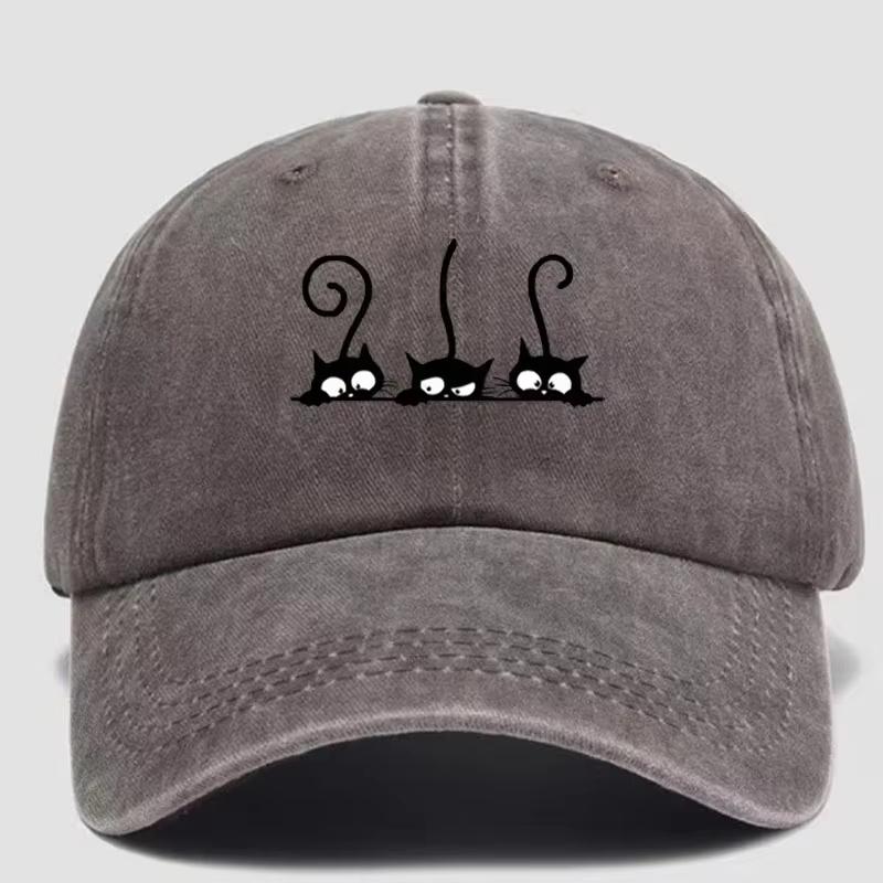 Three Lying Around Peeking At Long-tailed Cat Wash Baseball Caps Adjustable