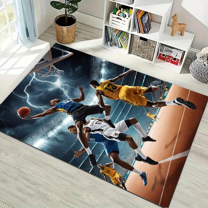 Stadium Basketball Dunk Player 3D Print Rug Non Slip Flannel Washable Floor Mat Teen Boys Sports Fan Bedroom Living Room Decor Entry Doormat Carpet