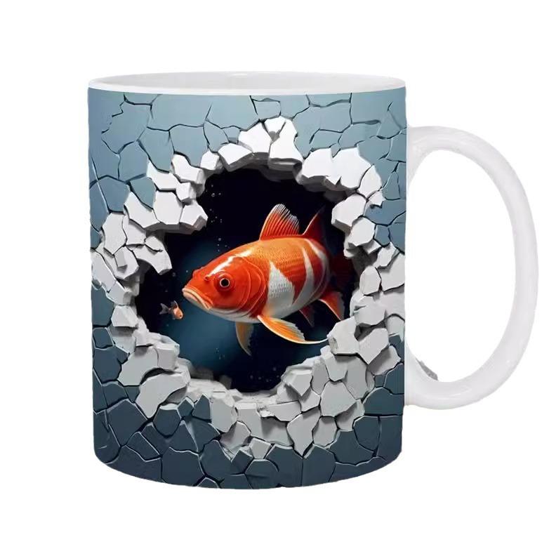 3D Father'S Day Gift Dad Ceramic Coffee Mug Father Goldfish Water Cup Fishing Fishing