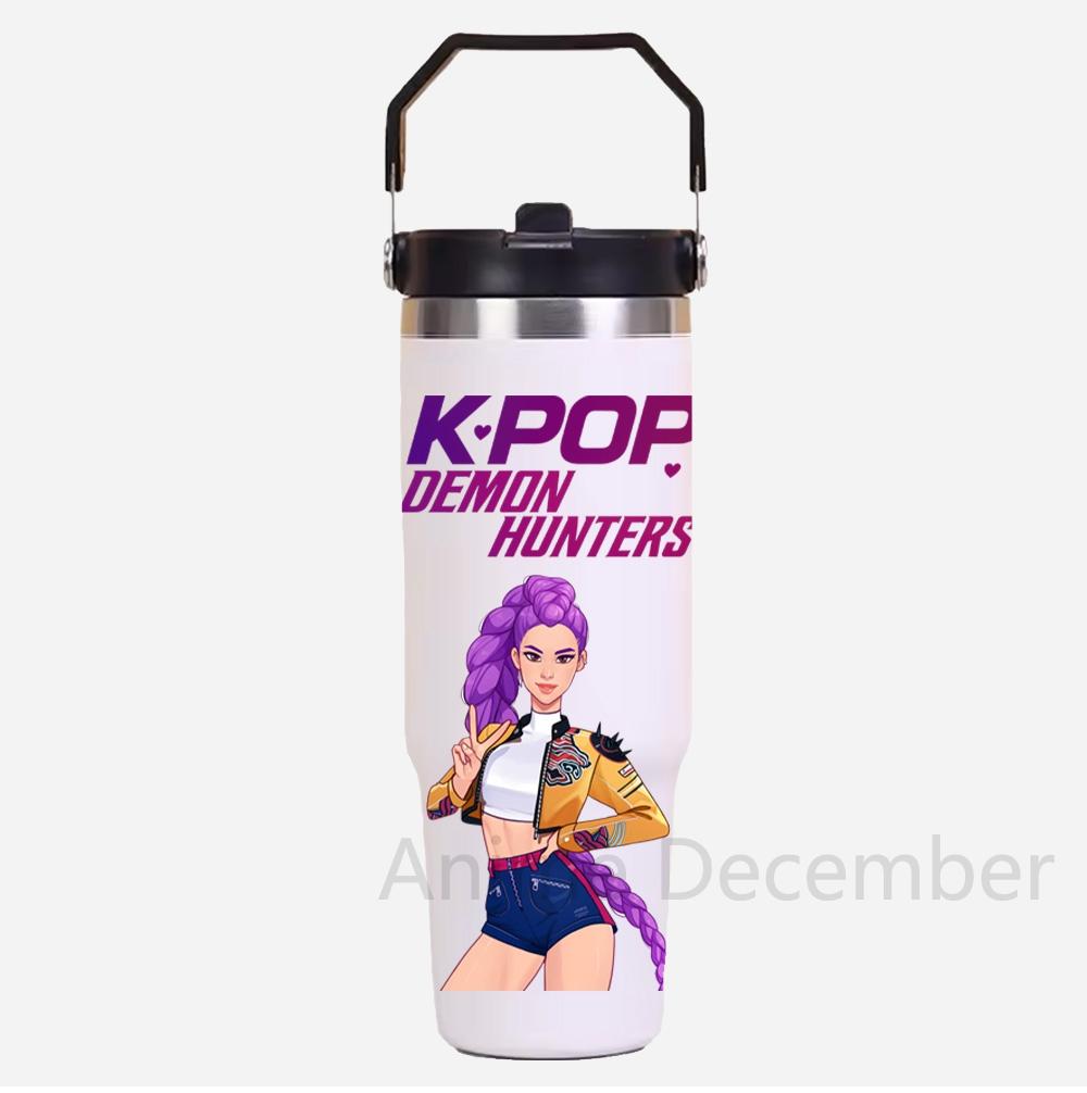 30oz Anime Kpop Car Stainless Steel Water Cup K-Pop Demon Hunters Toy Girl Group Rumi Zoey Mira Figures Cartoon-Printed Gift
