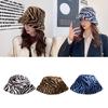 Zebra Grain Ornamented Hats with Flat Top & Wide Brim for Winter Warm Keeping
