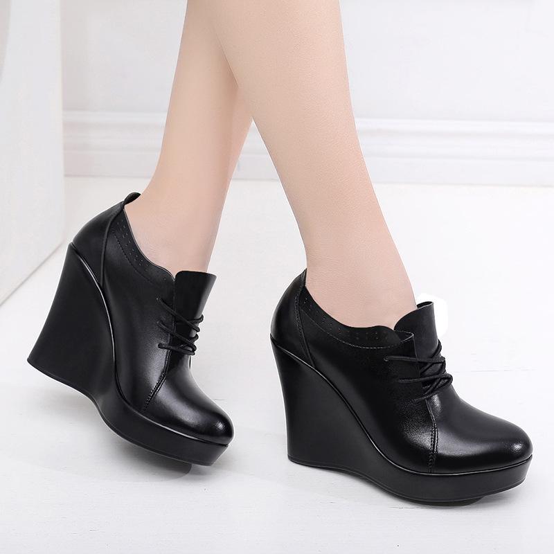 Fashion GKTINOO Lace Up Wedges Shoes for Women 2025 Autumn Platform Pumps Woman High Heels Black Office Shoes Ladies Plus Size 33-41