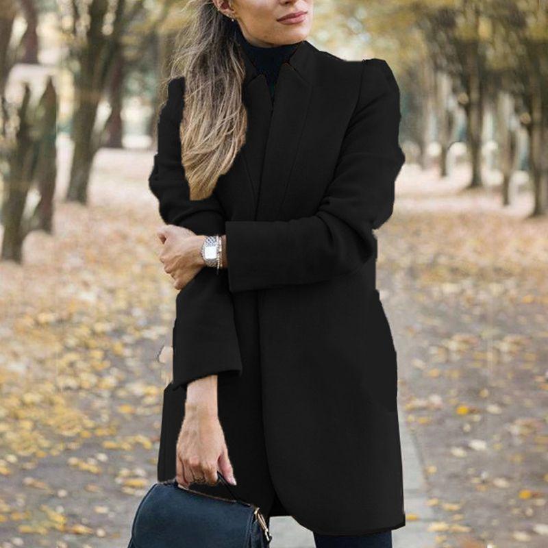 

Модное пальто женское тренч женский однотонное зимнее теплое длинное Black,M