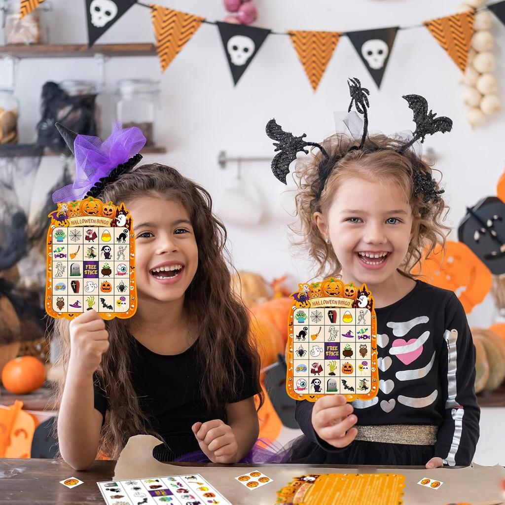 24 Players Halloween Bingo Game Cards for Kids Boys Girls Halloween Party Bingo Games for Classroom Game School Family Activity