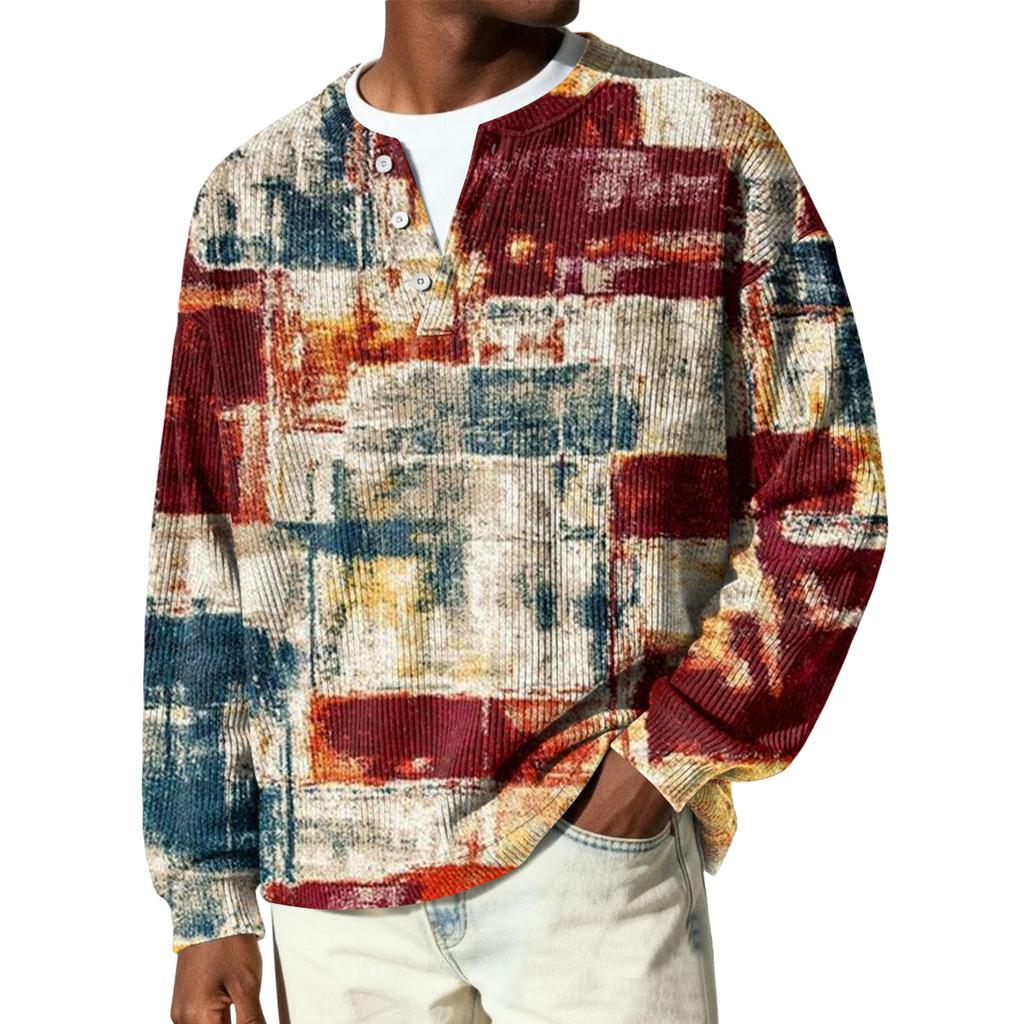 Męski sweter z dzianiny prążkowanej z długim rękawem, z kołnierzykiem zapinanym na guziki