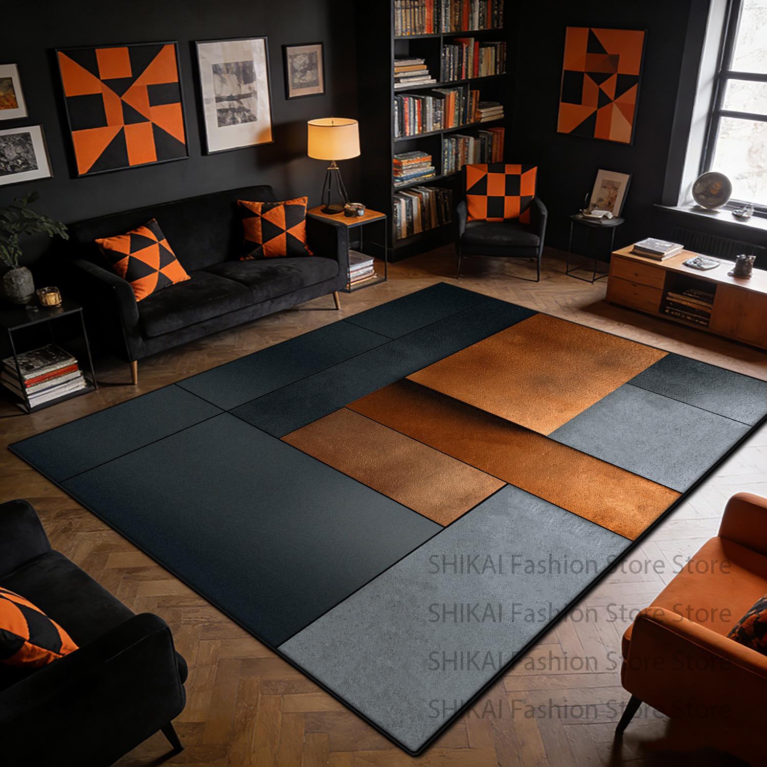 

Modern Geometry Orange Grey Living Room Carpet Decoration Bedroom Bedside Fluffy Rug Easy Clean Antiskid Short Velvet Floor Mats 60x90cm