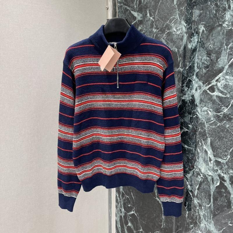 Striped half-zipper knit sweater for women, 2026 spring sweater, versatile pullover for commuting, 2026 spring commuter style S темно-синий