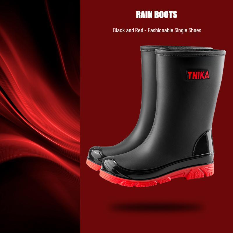 British Men s Mid-Calf Waterproof Rain Boots - Non-Slip Outdoor Rubber Fishing Shoes Size 39 красный