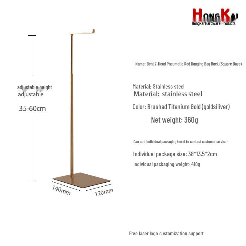 Adjustable Stainless Steel Handbag Display Stand with Gas Spring