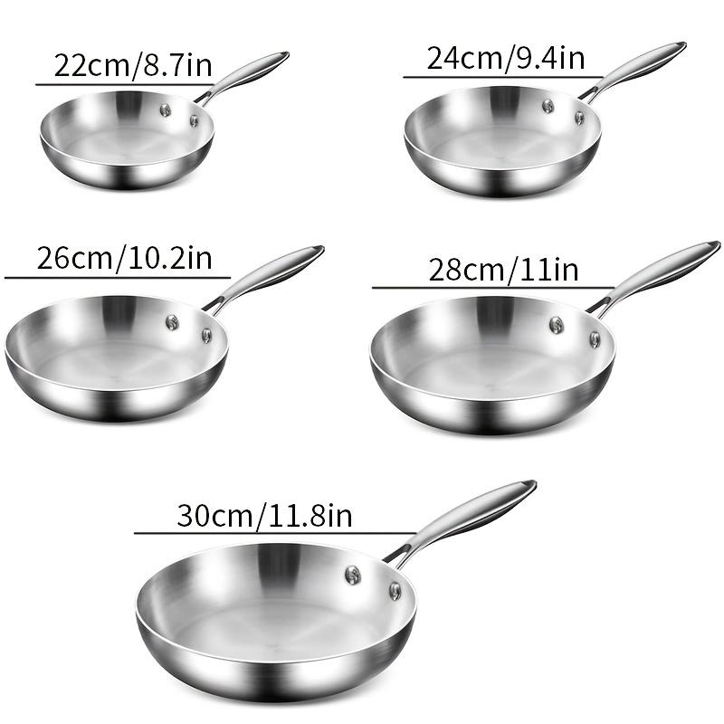 KEMORELA 316 Stainless Steel Frying Pan, Mirror Polished Design,Three-Layer Stainless Steel Multiple Sizes for Induction Cookers