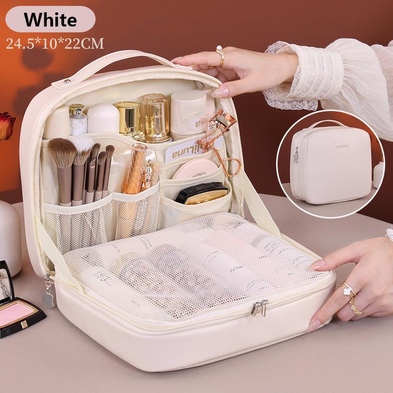 Tote Pu Fashion Women Travel Makeup Bag Large Capacity Organizer Cosmetic Toiletry Pouch Detachable Double Layer Makeup Bag